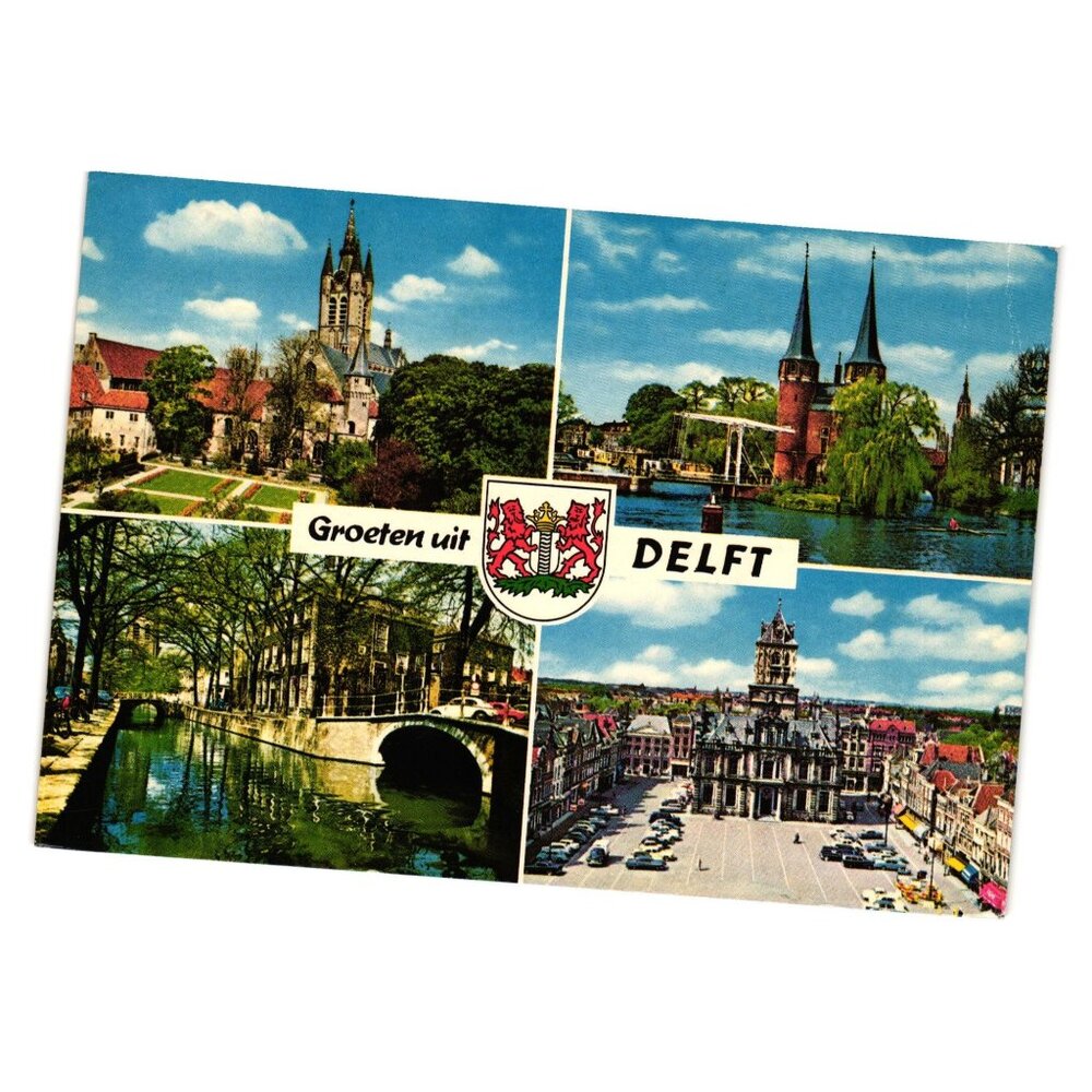 Vintage Groeten Uit Delft Postcard Multiview Landmarks Holland Iconic Views